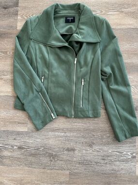 Tahari Olive Green Suede-Look Zip Jacket size M